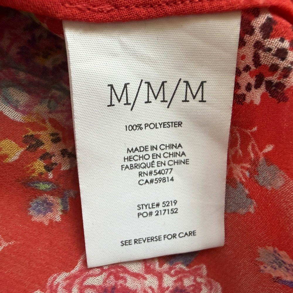 CABI Crush Floral Chiffon Shirt Women M Red Sheer Ruffle V Neck Sleeveless Top - Picture 10 of 11